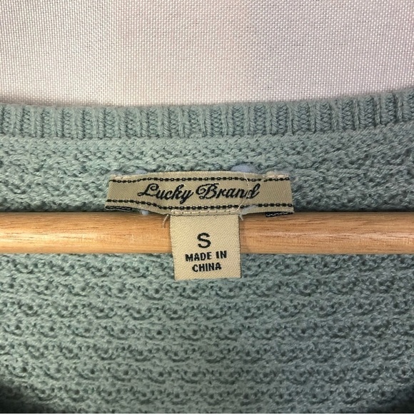 Lucky Brand Seafoam Green Blue Knit Lace Trim Long Sleeve Sweater S - Picture 5 of 5